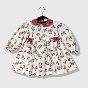 Mayfair Kids Bear Print Dress Kids 3T White Red Vintage Cottagecore Coquette